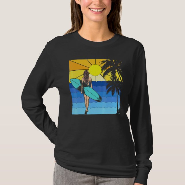 Camiseta Sea Tropical Beach Surfboard Waves Surfer Sunset S (Anverso)