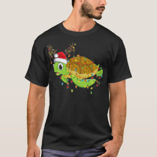 Camiseta Sea Turtle Christmas Lights Funny Santa Hat Merry 