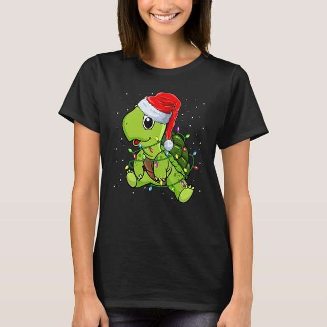 Camiseta Sea Turtle Christmas Lights  Santa Hat Merry Chris (Anverso)