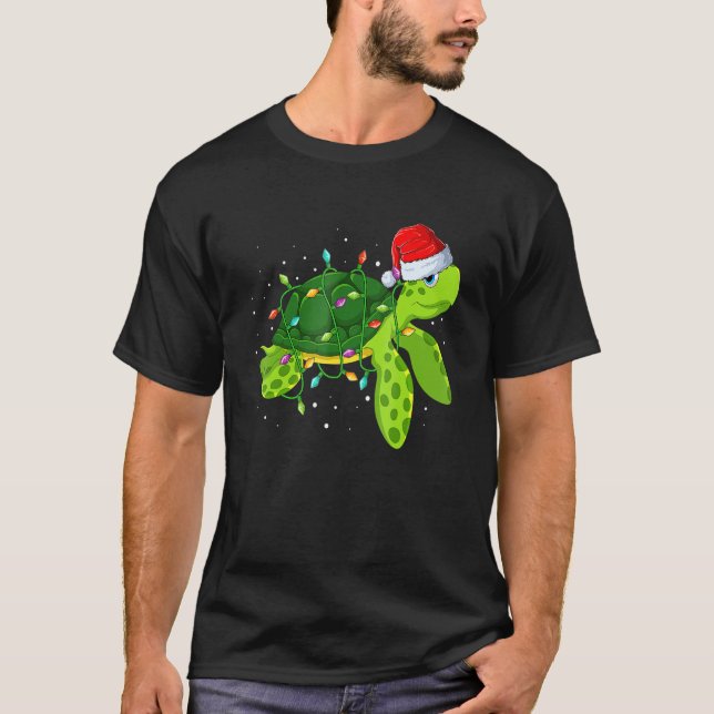 Camiseta Sea Turtle Christmas Lights  Santa Hat Merry Chris (Anverso)