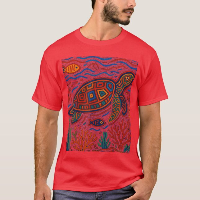 Camiseta Sea Turtle Inspired by Mola Artwork of Panama Kuna (Anverso)