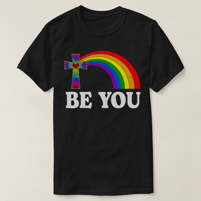 Camiseta Sea usted LGBTQ Orgullo social Rainbow Cross Cloth (Diseño del anverso)