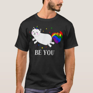 Camiseta Sea usted Rainbow LGBT Unicorn Gato LGBTQ Bandera