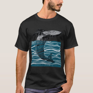 Camiseta sea whale jump whale in blue waves funny gift