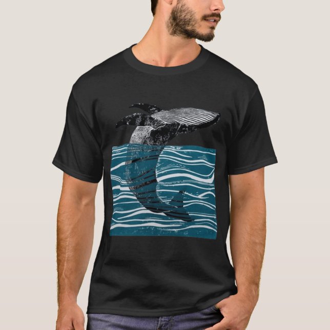 Camiseta sea whale jump whale in blue waves funny gift (Anverso)