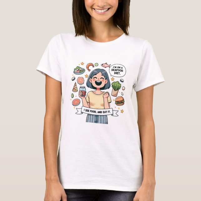 Camiseta  "Seafood Feast – See Food, Eat Food"woman t shirt (Anverso)