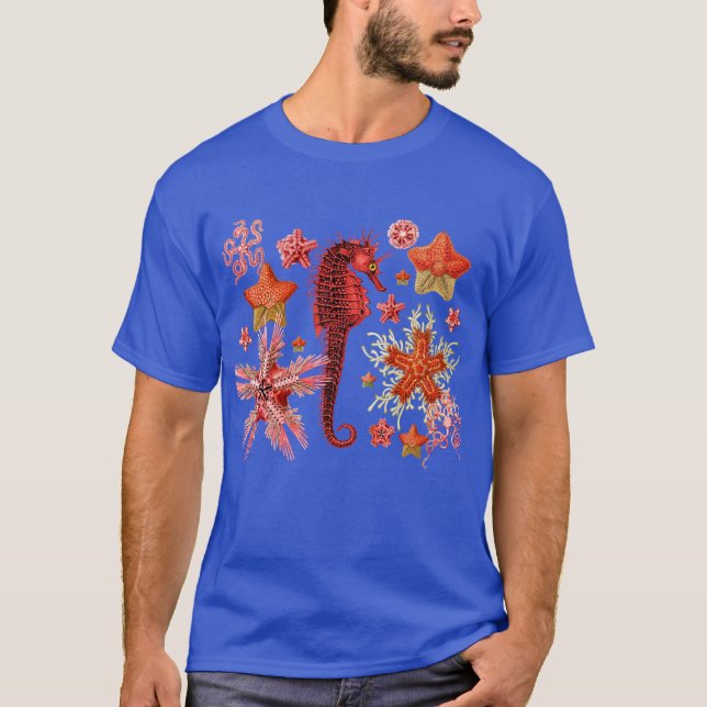 CAMISETA SEAHORRO ROJO Y MAESTRAS EN LA VIDA AQUÍ AZUL (Anverso)
