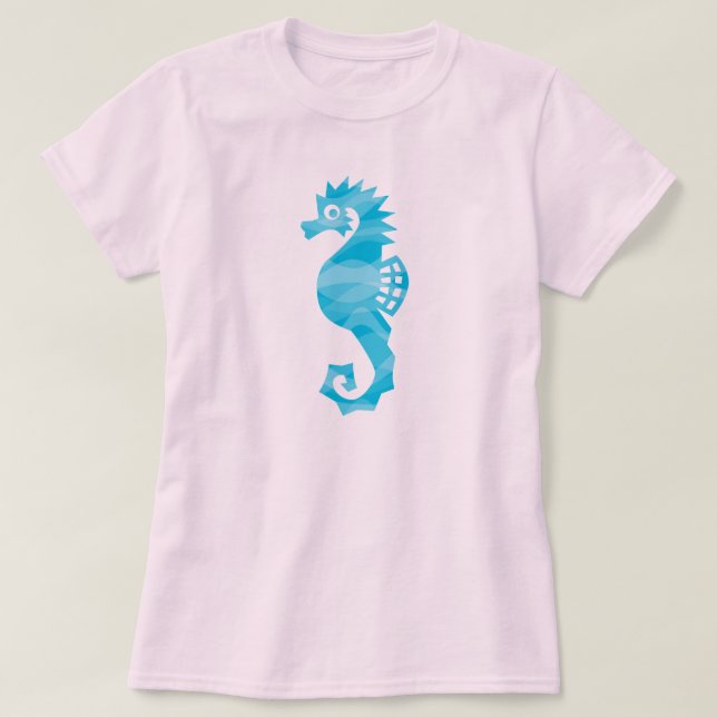 Camiseta Seahorse con las ondas de la aguamarina (Diseño del anverso)