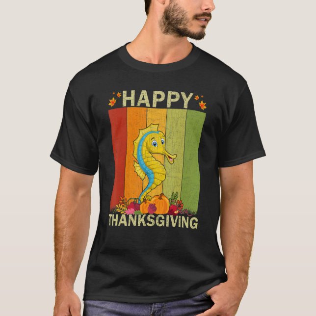 Camiseta Seahorse  Retro Graphic Family Matching Thanksgivi (Anverso)