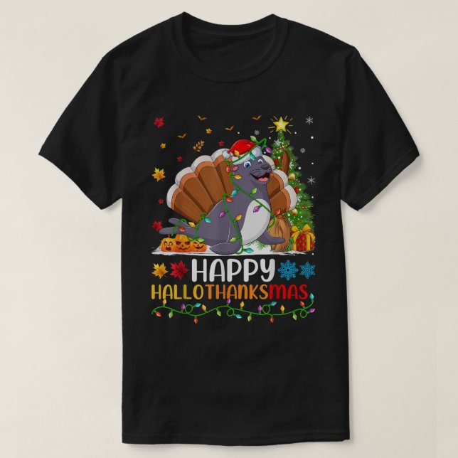 Camiseta Seal Animal Lover Funny Happy Seal HelloThanksMas  (Diseño del anverso)