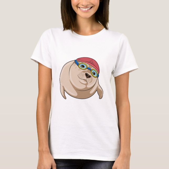 Camiseta Seal at Swimming with Swimming goggles (Anverso)
