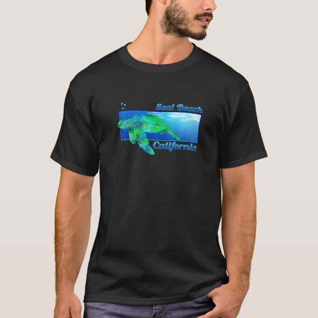 Camiseta Seal Beach California Swimming Sea Turtle (Anverso)