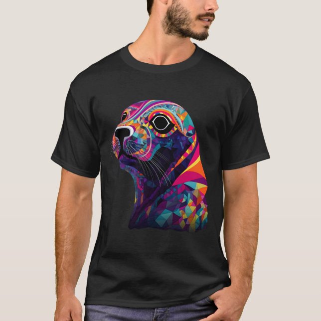 Camiseta Seal Colorful Geometric Pop Sea Ocean Animal (Anverso)