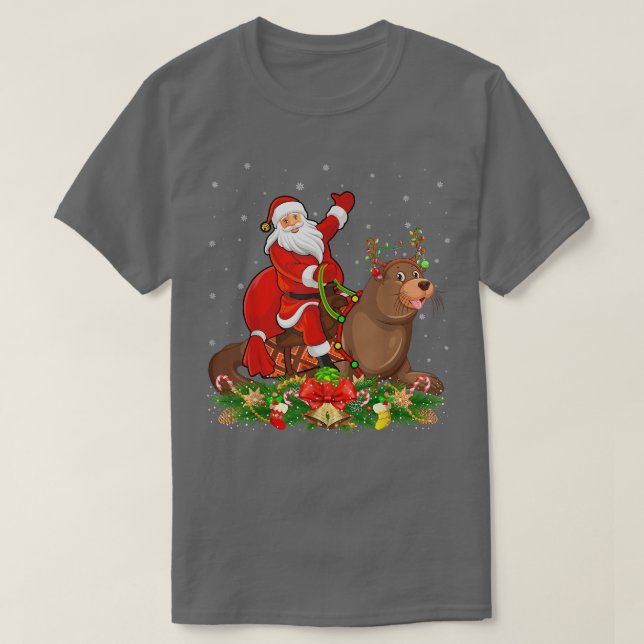 Camiseta Seals Xmas Matching Funny Santa Riding Seals Chris (Diseño del anverso)