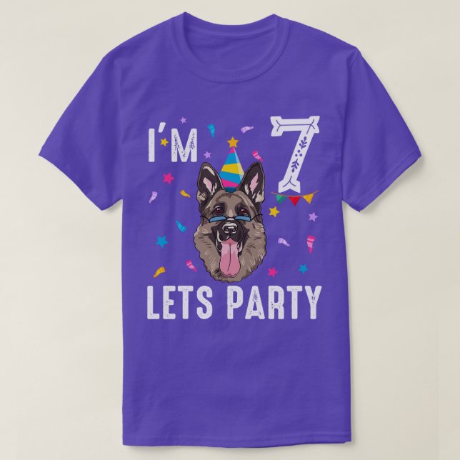 Camiseta Seamos Fiesta 7 De Cumpleaños Con Pastor Alemán (Diseño del anverso)