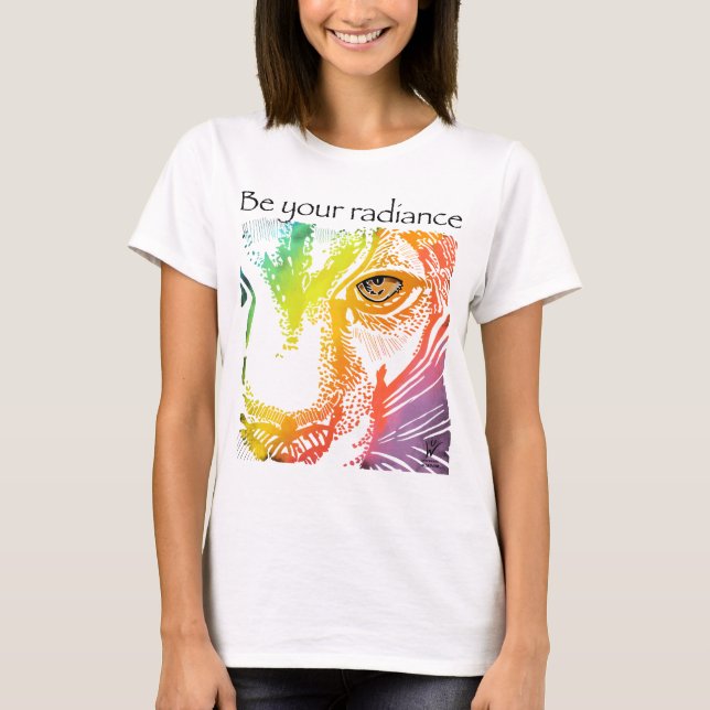 Camiseta Sean sus animales de arco iris de león. (Anverso)