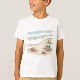 Camiseta Seashell & Sand Watercolor Beach Tote boy T-Shirt