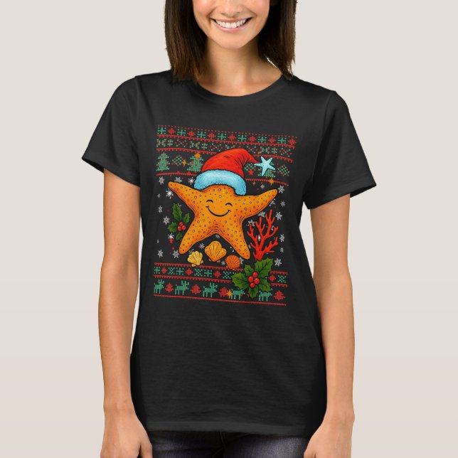 Camiseta Seashells Christmas Ocean Water Starfish Ugly Xmas (Anverso)