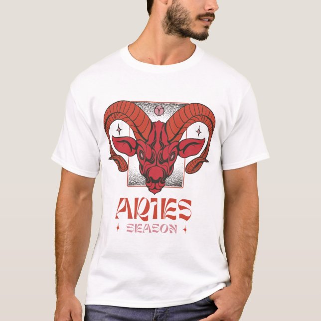 Camiseta Seasonal Aries Ram Head in Red Line Art (Anverso)