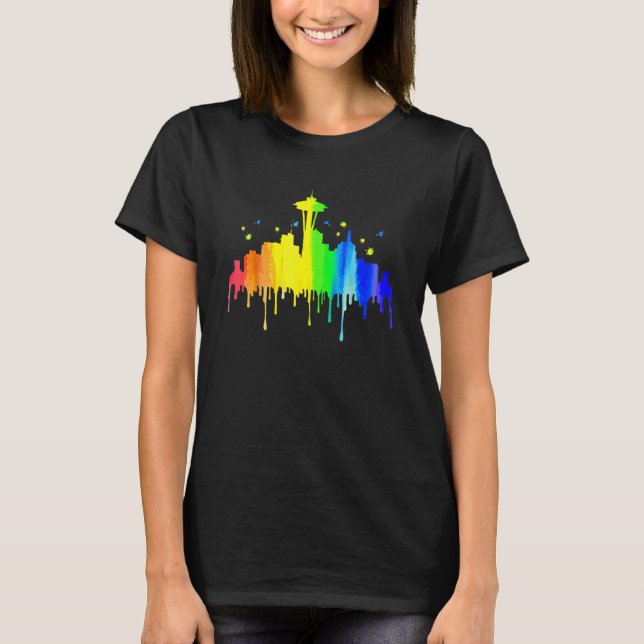 Camiseta Seattle Skyline Rainbow Space Needle Gay Pride Mon (Anverso)