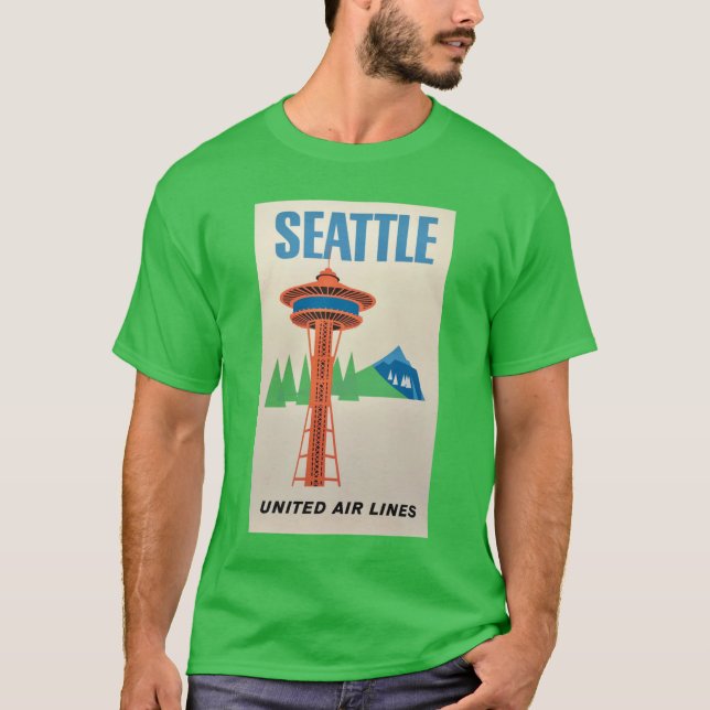 Camiseta SEATTLE United Airlines Travel Poster SEATTLE Trav (Anverso)