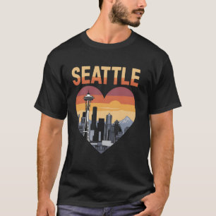 Camiseta Seattle WA Ciudad de Corazón Ciudad Skyline Retro