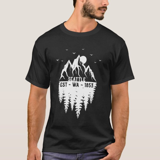 Camiseta Seattle Washington Establecido 1853 Montañas Árbol (Anverso)