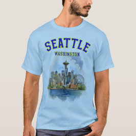 Camiseta Seattle Washington: Línea aérea del asiento y aguj