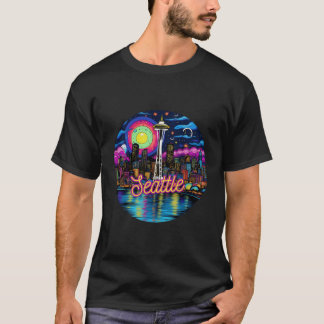 Camiseta Seattle Washington Usa Colorful Retro Pop Art Trav