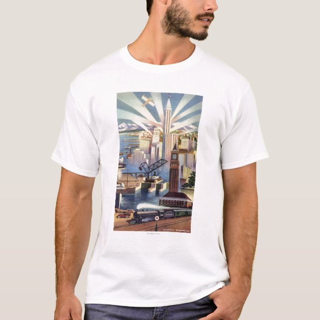 Camiseta Seattle, Washington - vista del centro de la (Anverso)