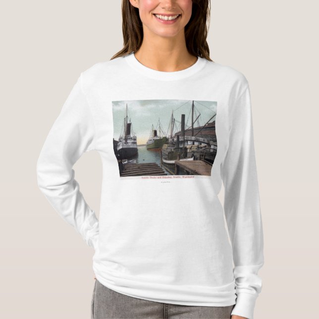 Camiseta Seattle, WashingtonView del muelle y de las naves (Anverso)