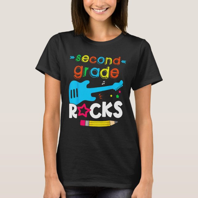 Camiseta Second 2nd Grade Rocks Teacher Student  Back To Sc (Anverso)
