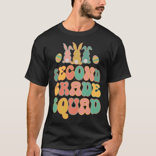 Camiseta Second Grad Squad Teacher  Retro Groovy Easter Bun (Anverso)
