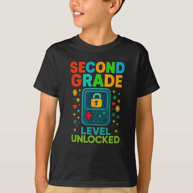 Camiseta Second Grade Level Unlocked Gamer Ck To School Con (Anverso)