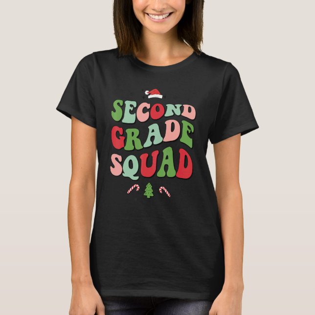 Camiseta Second Grade Squad Xmas Groovy Family Christmas Pa (Anverso)