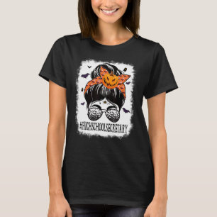 Camiseta Secretario de secundaria Messy Bun Spooky Bat Nara