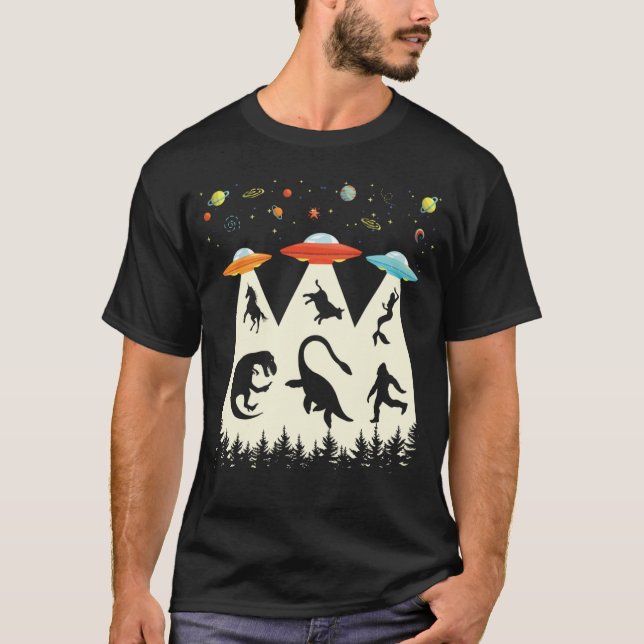 Camiseta Secuestro Alien T-Rex Loch Ness Bigfoot Funny (Anverso)