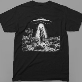 Camiseta Secuestro de gato alienígena OVNI Retro Xilografía