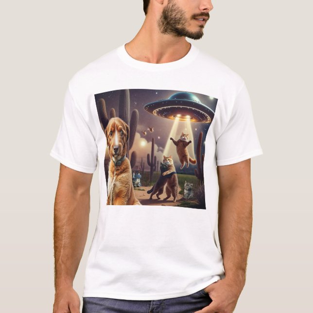 Camiseta Secuestro de OVNIS con perros preocupados en prime (Anverso)