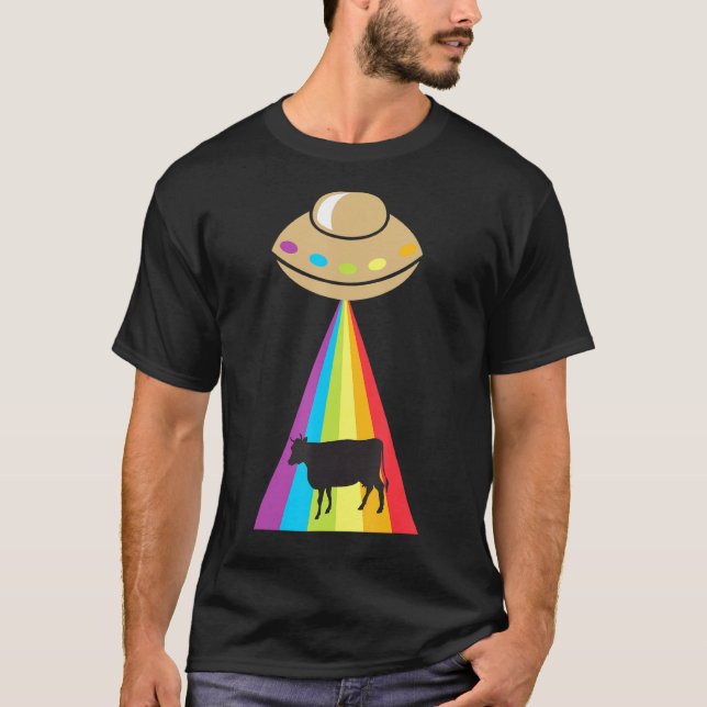 Camiseta Secuestro de vaca de arcoíris de haz de Ovni (Anverso)