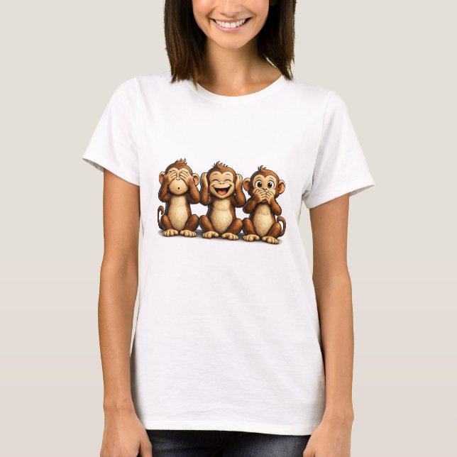 Camiseta See Hear Speak No Evil Funny Monkeys Shirt (Anverso)