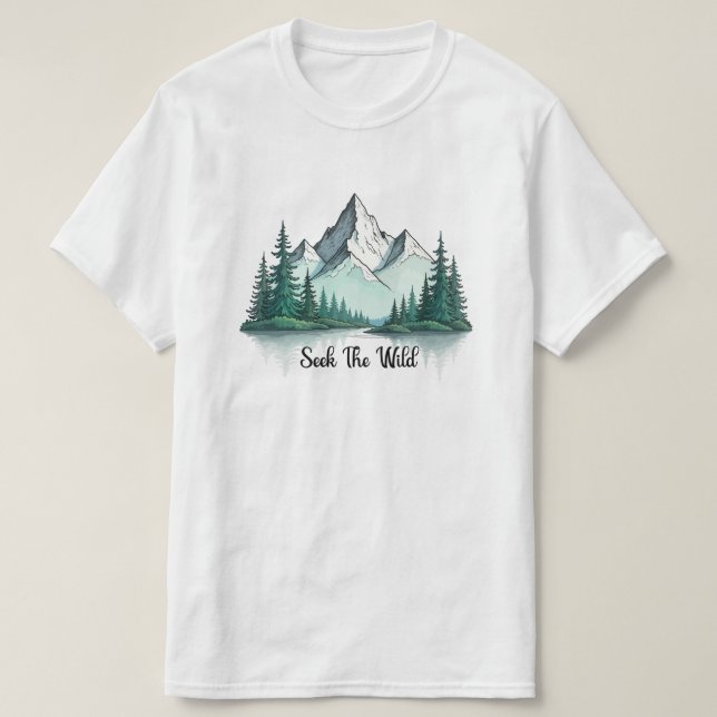 Camiseta Seek The Wild" Mountain Landscape T-Shirt |  (Diseño del anverso)