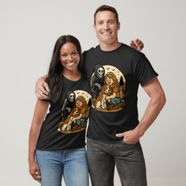 Camiseta Segador Siniestro con Arte de Esqueleto de Niña y