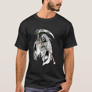 Camiseta Segador Sombrío Gótico con Rosa Púrpura
