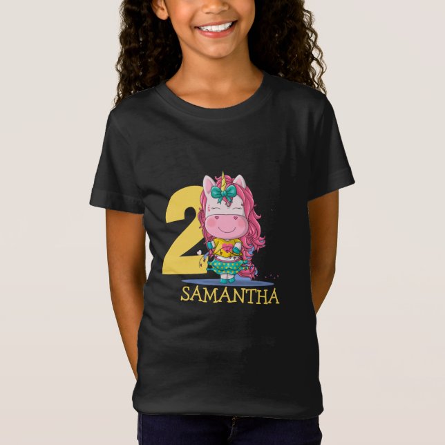 Camiseta Segundo cumpleaños amarillo de unicornio (Anverso)