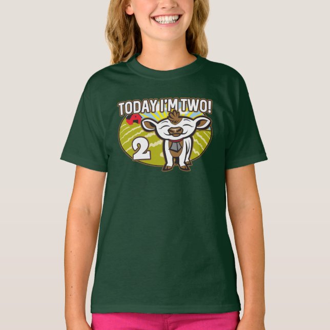 Camiseta ¡Segundo cumpleaños del niño hoy soy dos! Cute Cow (Anverso)