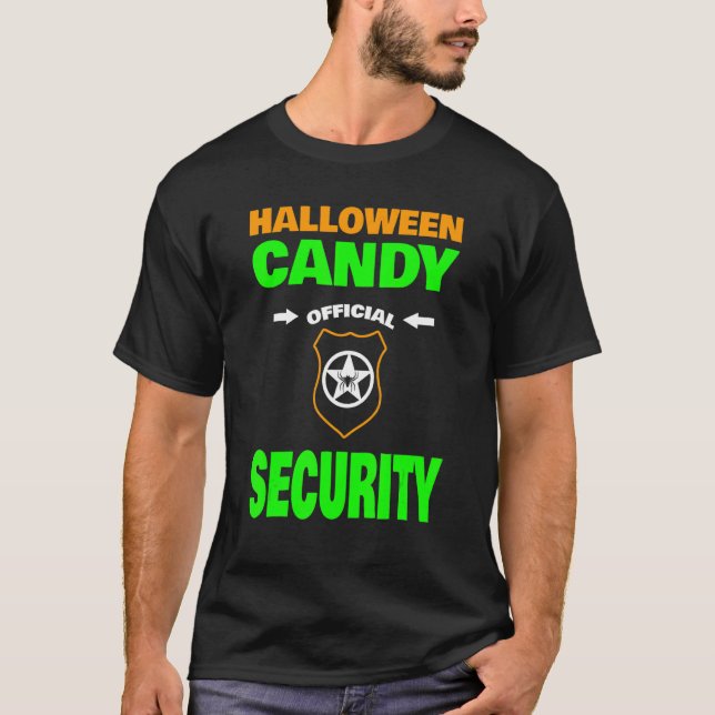 Camiseta Seguridad de los dulces de Halloween con insignia (Anverso)