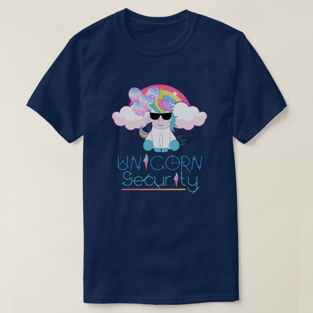 Camiseta Seguridad de Unicornio del bebé arco iris (Diseño del anverso)