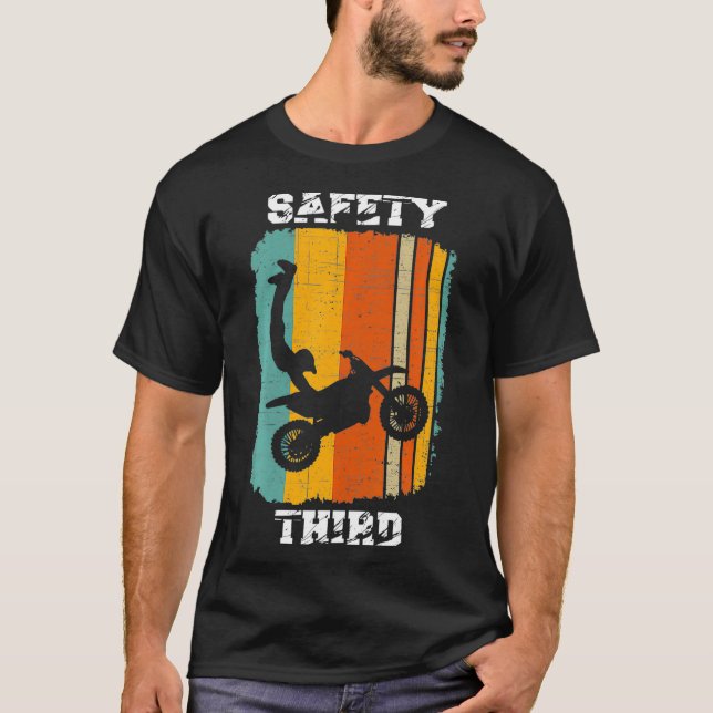Camiseta Seguridad Tercer Motocross Dirt Biking Stunt Retro (Anverso)