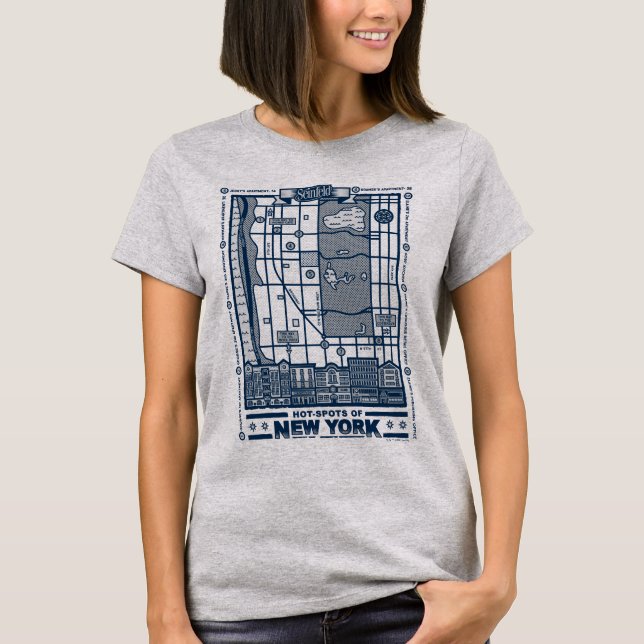 Camiseta Seinfeld | Puntos calientes del mapa de Nueva York (Anverso)